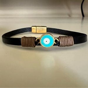Angelo Barreta  leather strap evil eye bracelet